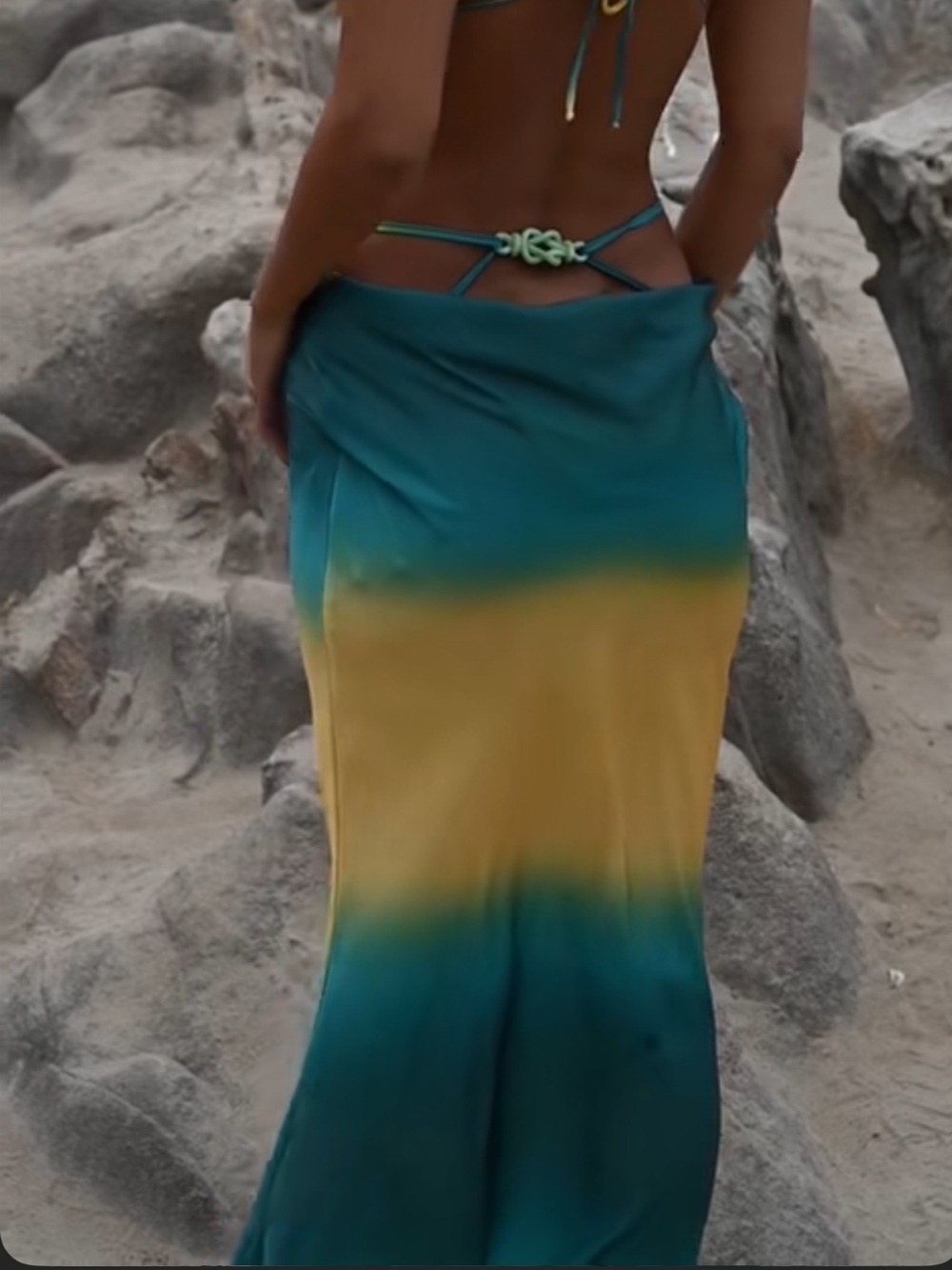 YLLW : Cata Skirt Amalfi Italian Made Green Ombré Maxi Chain Yellow the label XS